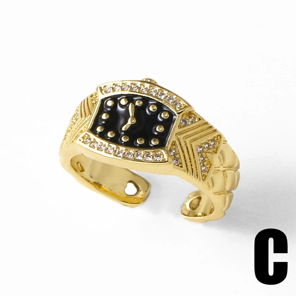 AS jewelry hot selling copper plated 18k gold drop oil watch clock open ring ring female riq50