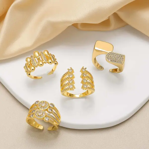 AS jewelry hot selling irregular open ring female copper plated 18k gold inlaid zircon ring rih13