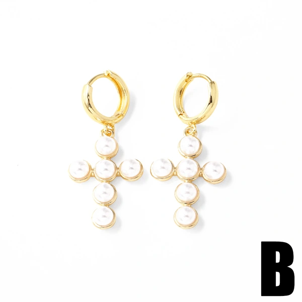 AS jewelry hot selling copper plated 18k gold pearl cross heart earrings earrings earrings erq64