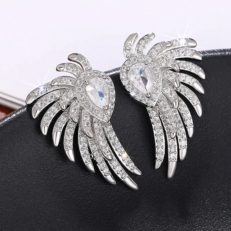 Micro-inlaid angel wings earrings Japanese and Korean style all-match high-end luxury earrings luxury feather earrings