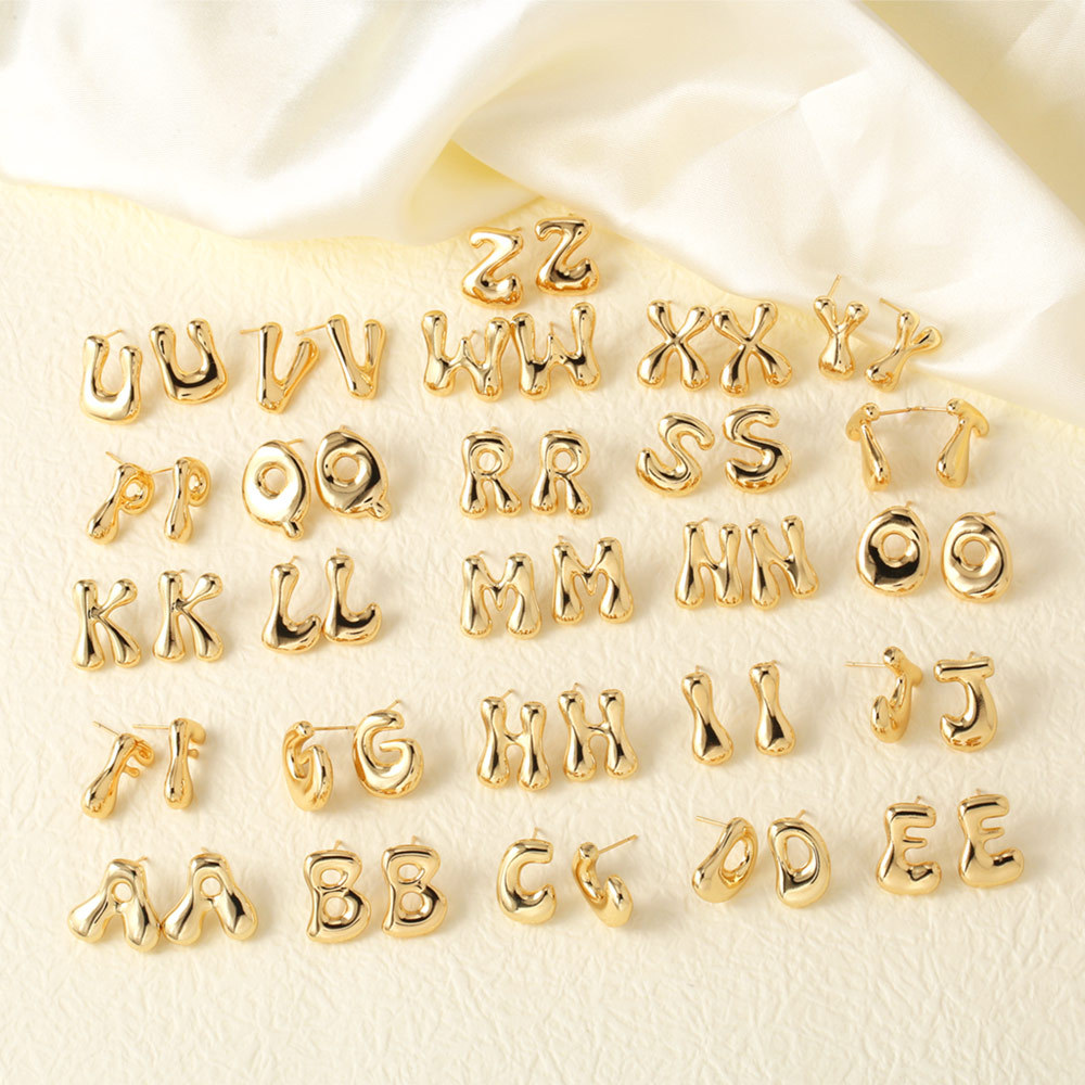 AS jewelry hot-selling 26 English letter earrings copper plated with real gold fat letter earrings erz43