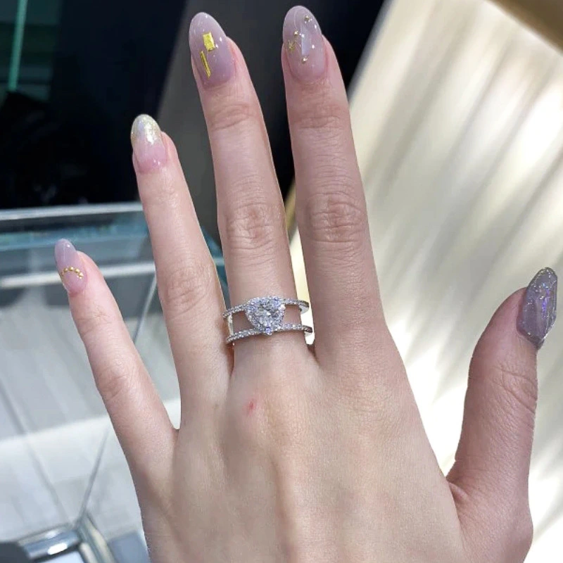 New double-layer love ring for women, princess-style luxury ring, factory direct sales, elegant lady style