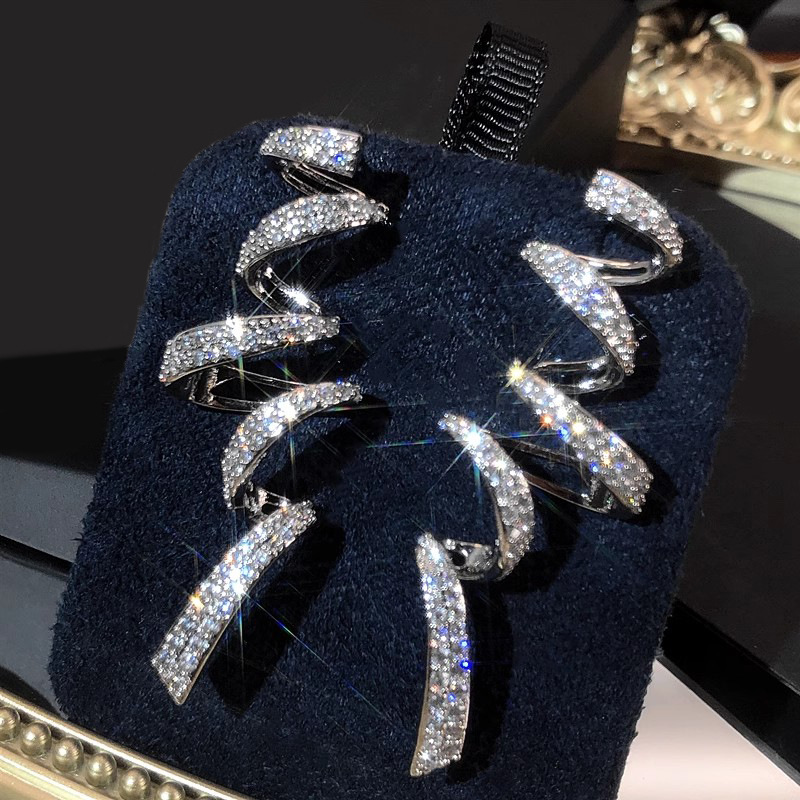 Live socialite exaggerated earrings for women's banquet dress accessories inlaid with zircon shiny line jewelry