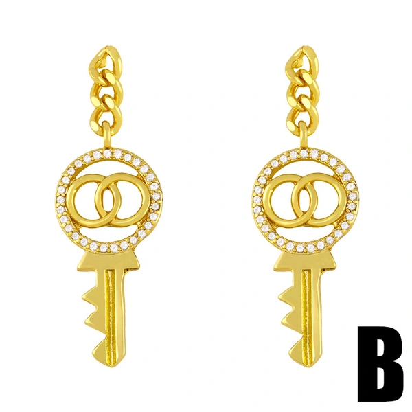 Clearance 2023 European and American retro earrings geometric trend key earrings simple cold style earrings female erw67