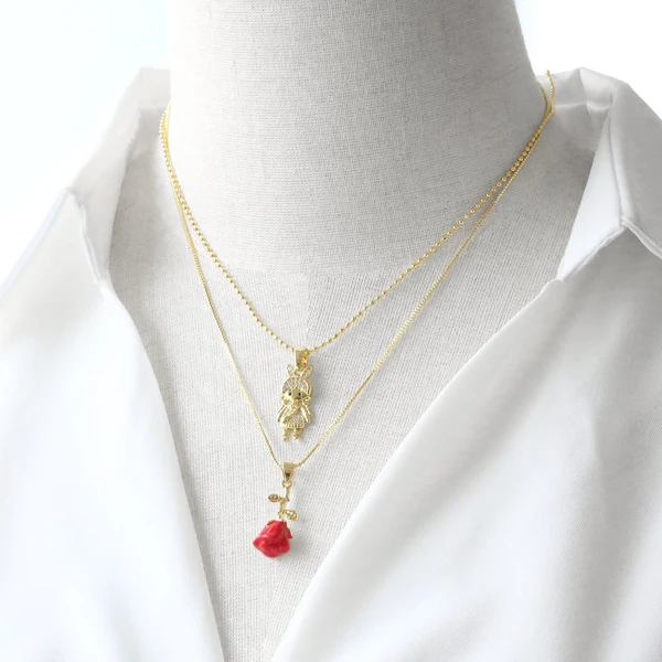 Jewelry Europe and America hot selling boy and girl rose pendant necklace clavicle chain nkn22 necklace