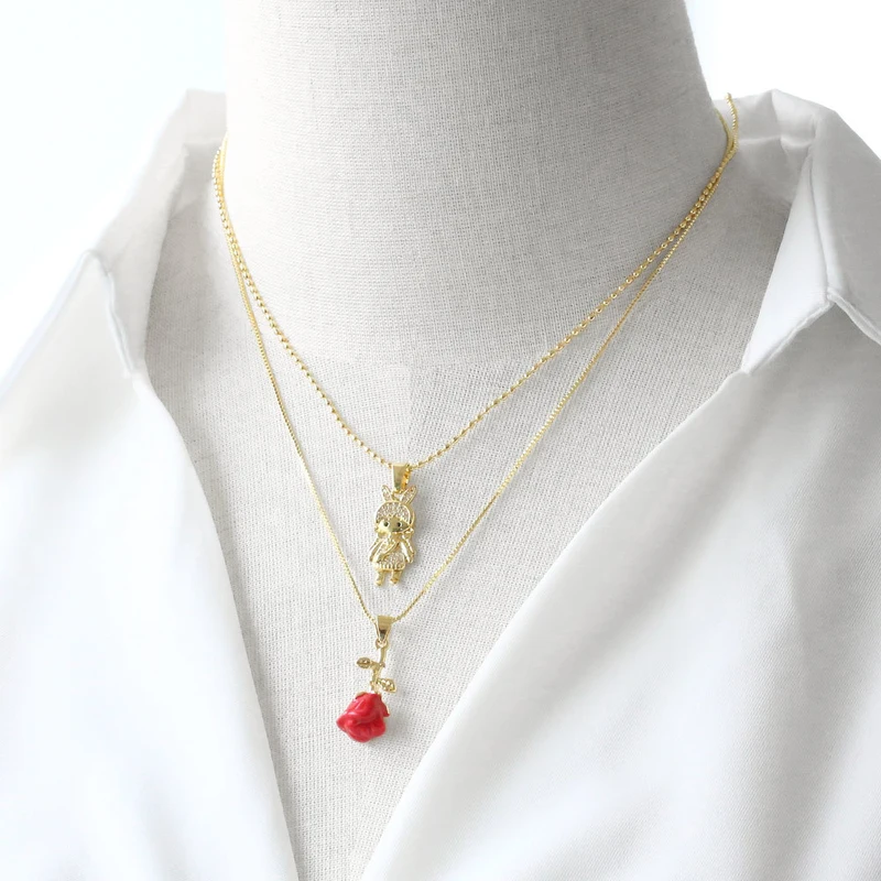 Jewelry Europe and America hot selling boy and girl rose pendant necklace clavicle chain nkn22 necklace