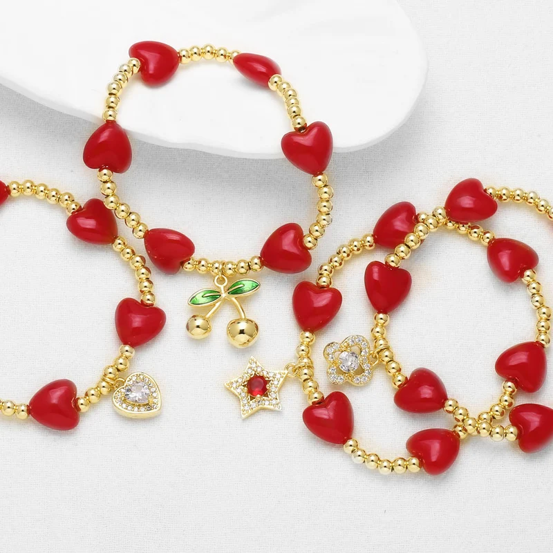 AS jewelry European and American red love star cherry pendant bracelet beaded hand jewelry brj06 bracelet