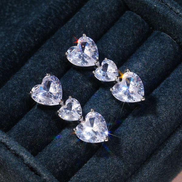 E-commerce new micro-inlaid heart-shaped necklace, earrings and ring three-piece love zircon jewelry set