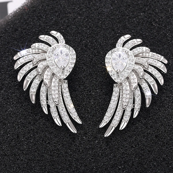 Micro-inlaid angel wings earrings Japanese and Korean style all-match high-end luxury earrings luxury feather earrings