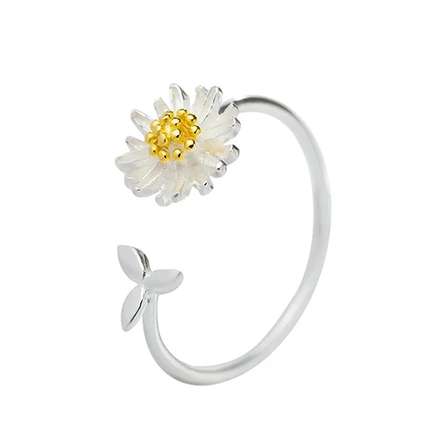  New Korean Daisy Ring Fashion Small Fresh Adjustable Open Ring Leaf Flower Ring Women