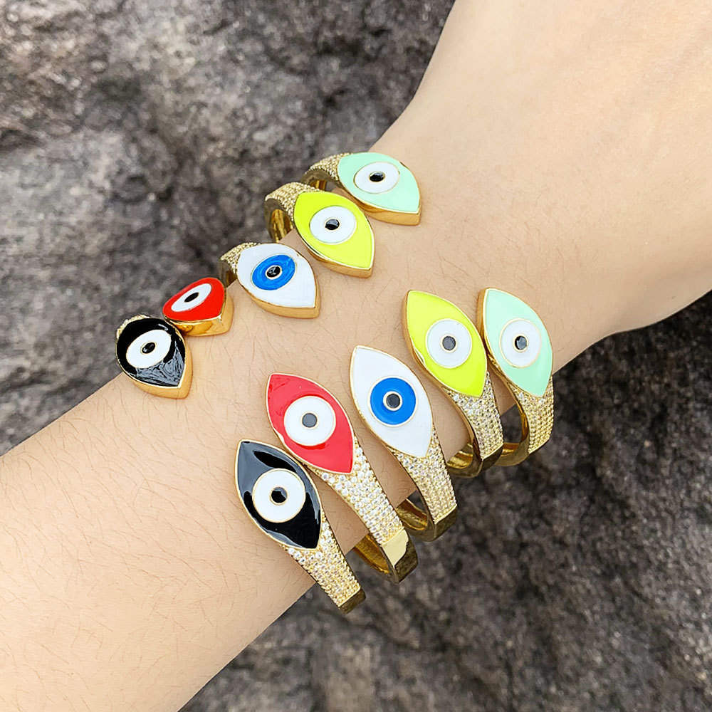European and American fashion devil eye bracelet female copper gold-plated personality diamond dripping eye open bracelet brk26