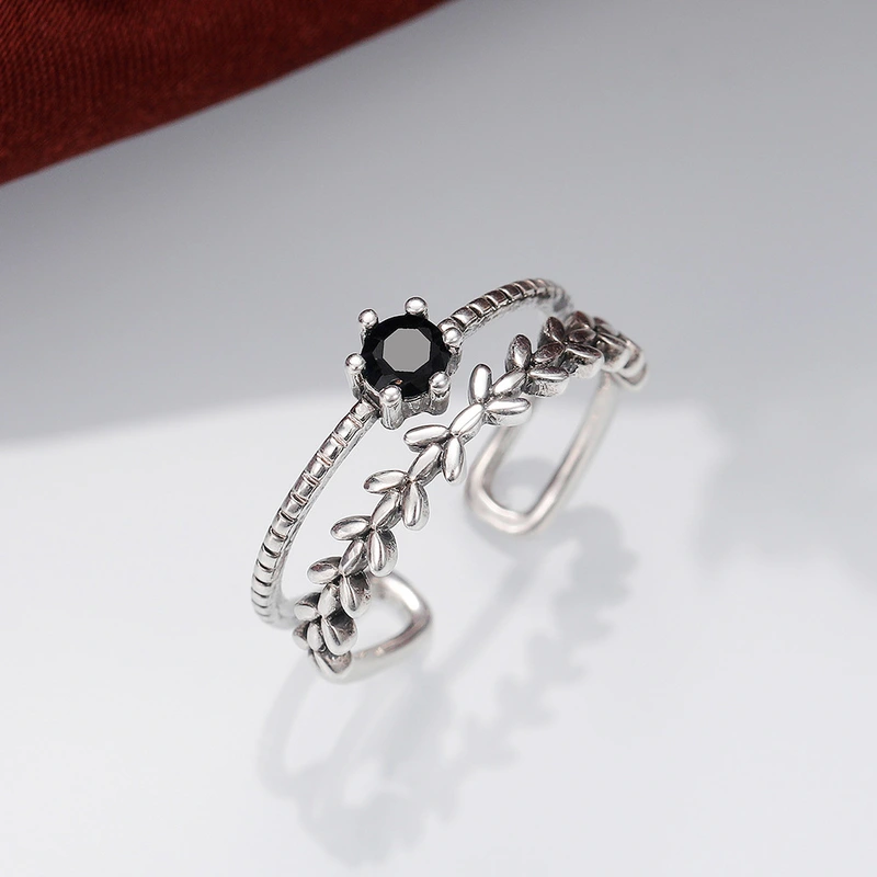 Japanese and Korean style personalized joint ring retro flower-shaped branch creative double-layer ring open ring