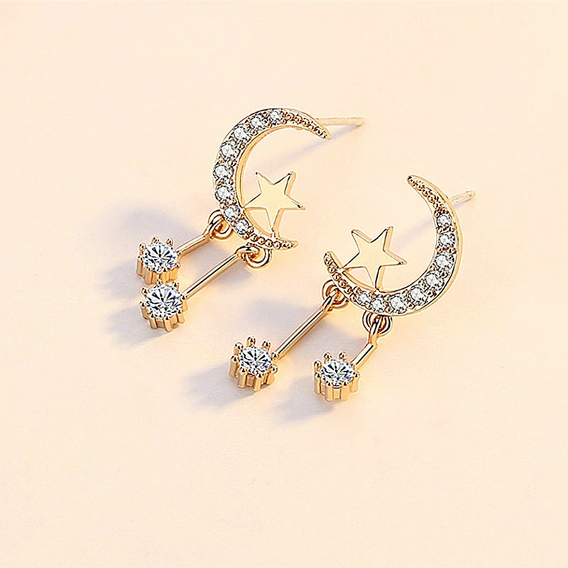 Korean style moon zircon earrings sweet star tassel earrings make your face look thinner