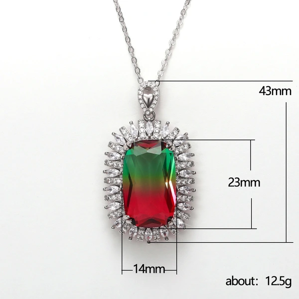New Recommendation 23*14mm Super Large Gradient Colored Gemstone Pendant Mother's Day Gift Necklace