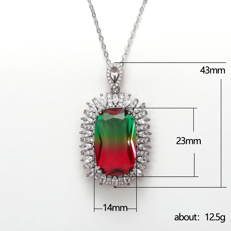 New Recommendation 23*14mm Super Large Gradient Colored Gemstone Pendant Mother's Day Gift Necklace