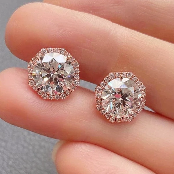Internet celebrity star same style earrings retro rose gold zircon earrings exquisite ear hole anti-blocking earrings