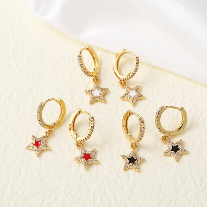 AS jewelry hot selling zircon copper plated real gold five-pointed star pendant earrings earrings female erz79