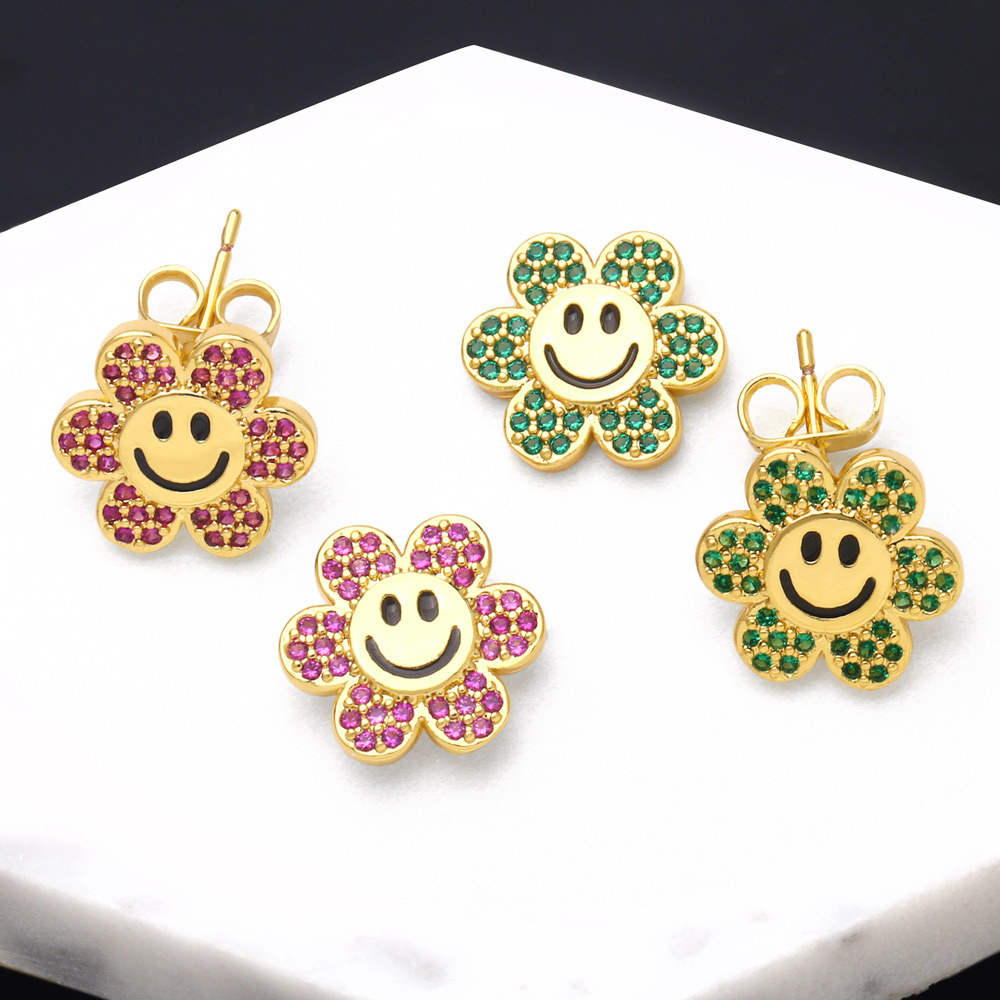 Clearance flower smiley face earrings female earrings European and American niche design fashion diamond sunflower earrings era101