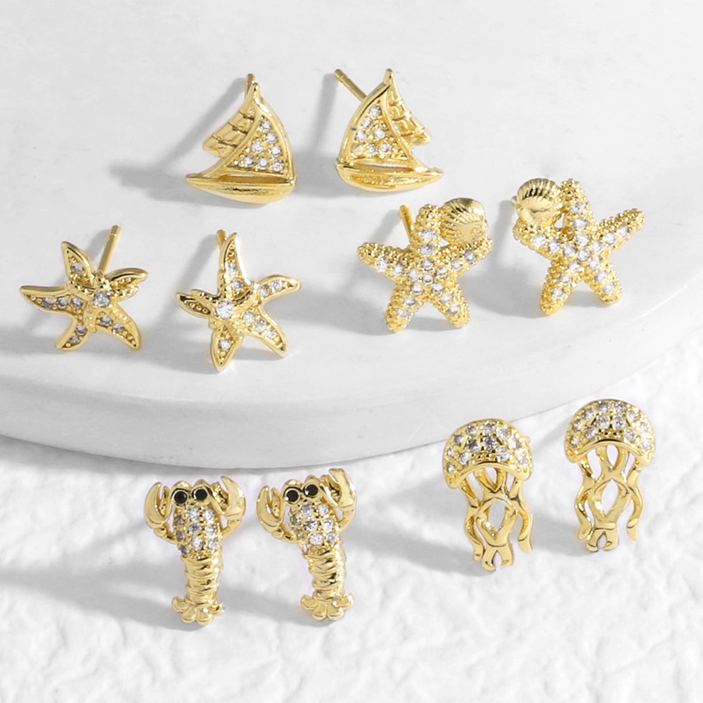 AS jewelry hot selling ocean style starfish octopus gold-plated earrings earrings erv51 earrings