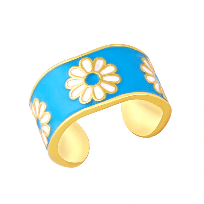 Clearance AS jewelry new retro small daisy open ring personality simple wide version flower ring female rim14