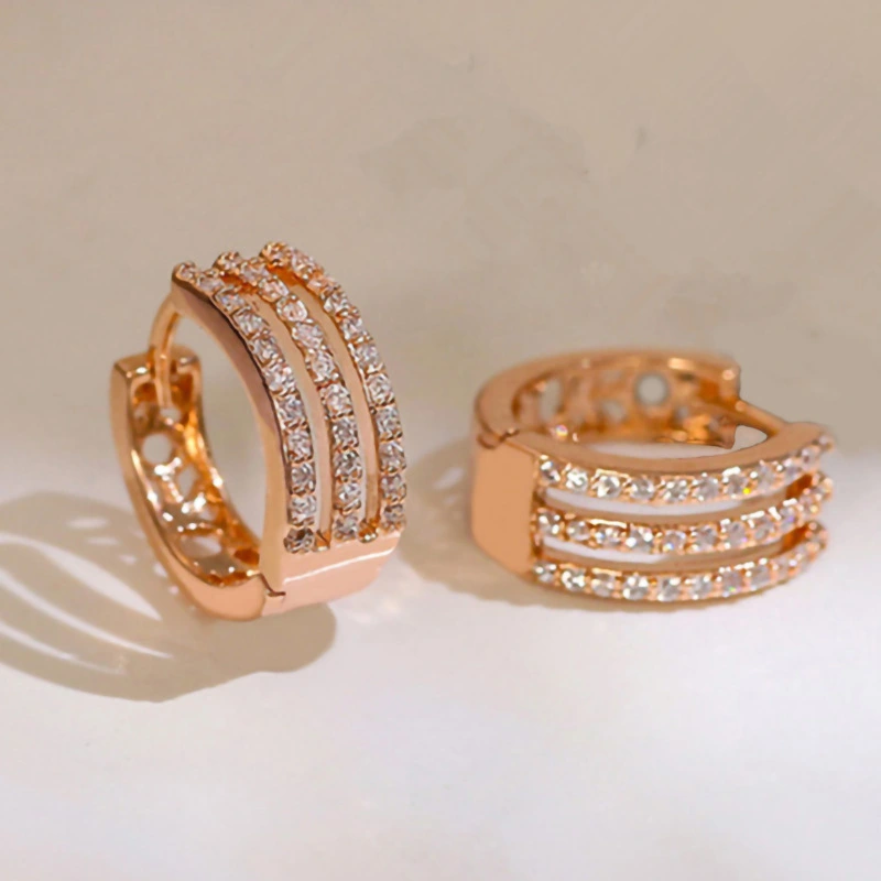 Micro-inlaid multi-layer line earrings hollow design classic versatile earrings temperament queen high-end earrings