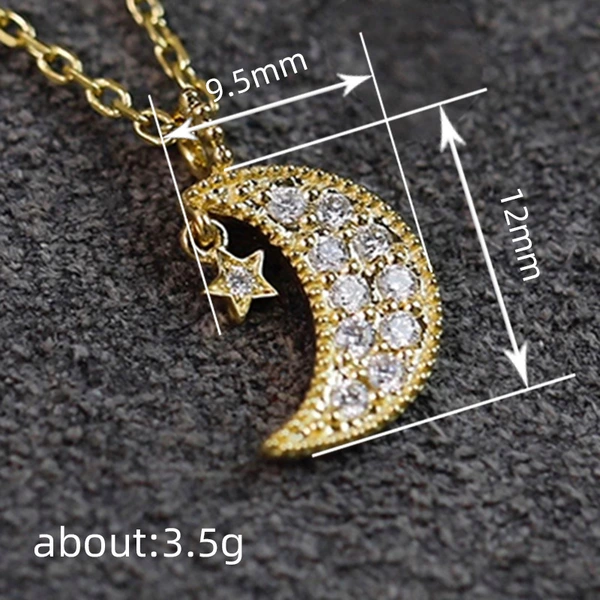  Metal electroplating moon pendant necklace with stars, micro-inlaid pendant necklace with five-pointed star, fashionable and atmospheric necklace