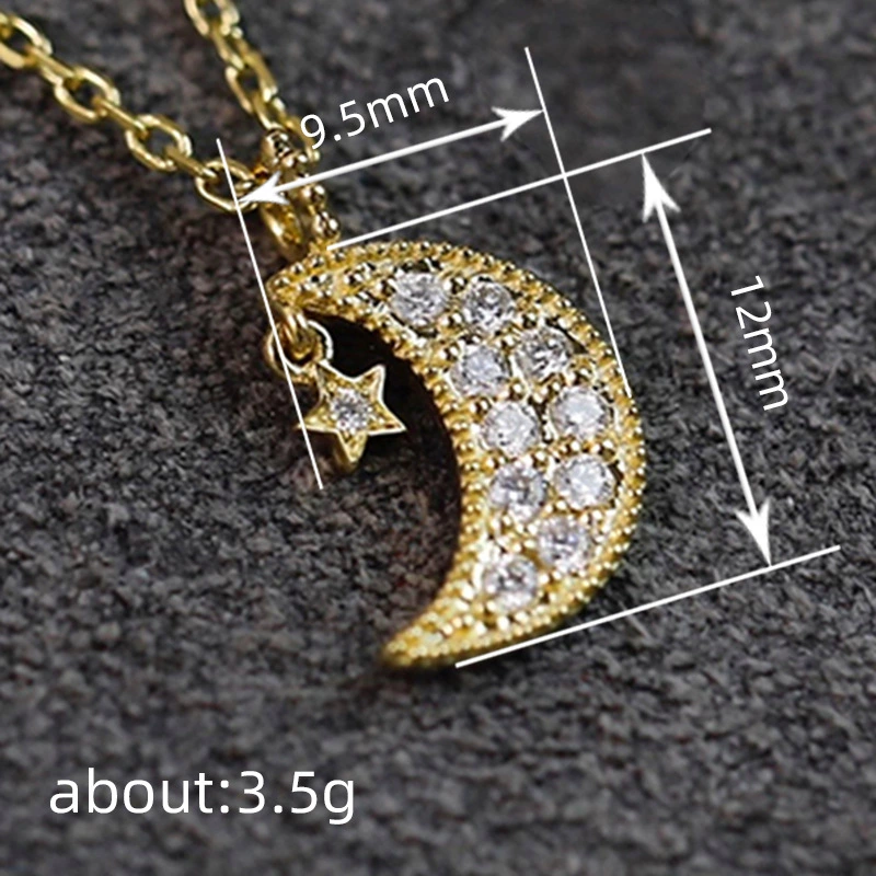  Metal electroplating moon pendant necklace with stars, micro-inlaid pendant necklace with five-pointed star, fashionable and atmospheric necklace