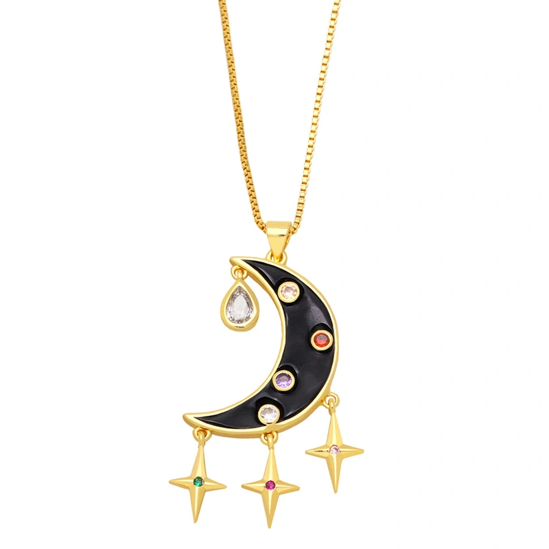 Clearance 2023 Creative Personality Star and Moon Necklace Women European and American Fashion Star and Moon Pendant Clavicle Chain nkb564
