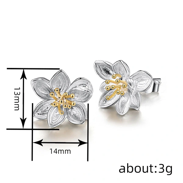   Hot selling flower earrings for women, two-color lily and camellia earrings, pastoral style, daily holiday earrings