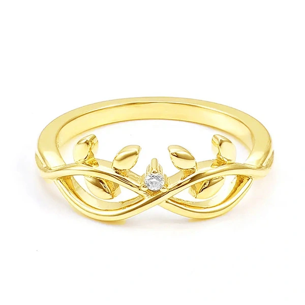  Simple vine leaf design single ring fashion inlaid zircon ring female fresh and sweet style ring
