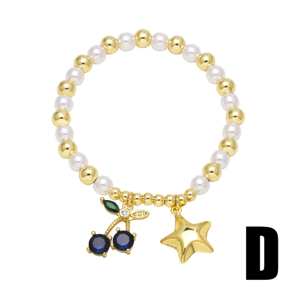 AS jewelry European and American retro fashion love heart bracelet copper plated 18k gold cherry pearl bracelet female brm85