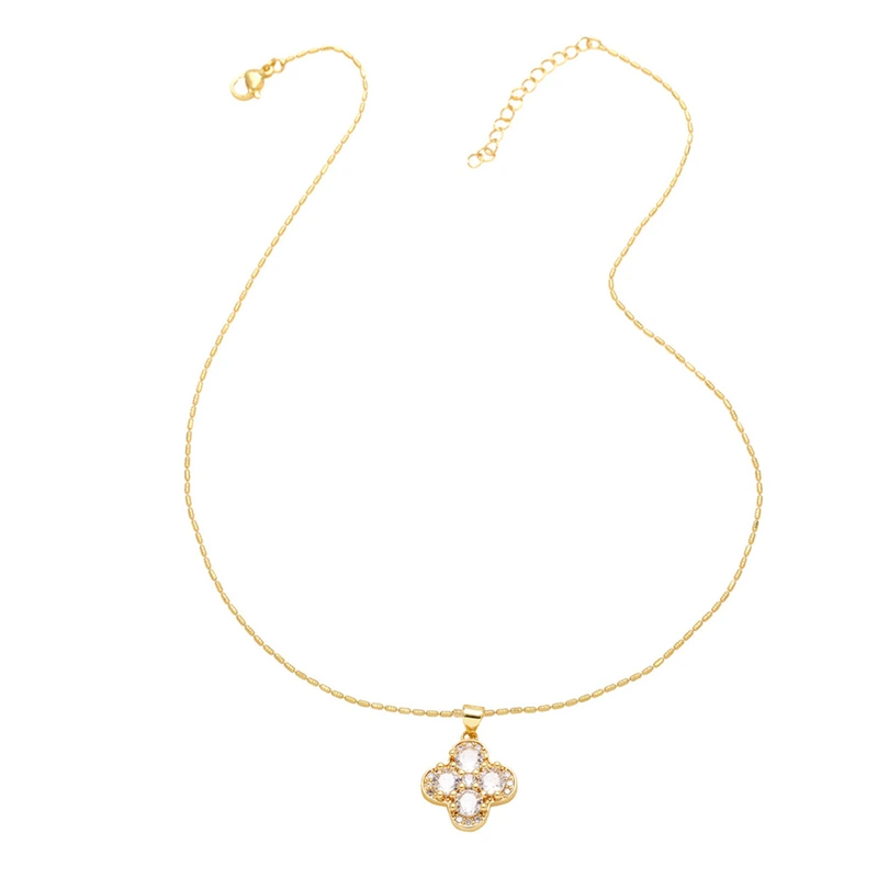 AS jewelry gold-plated full zircon four-leaf clover snowflake pendant necklace nka032 necklace