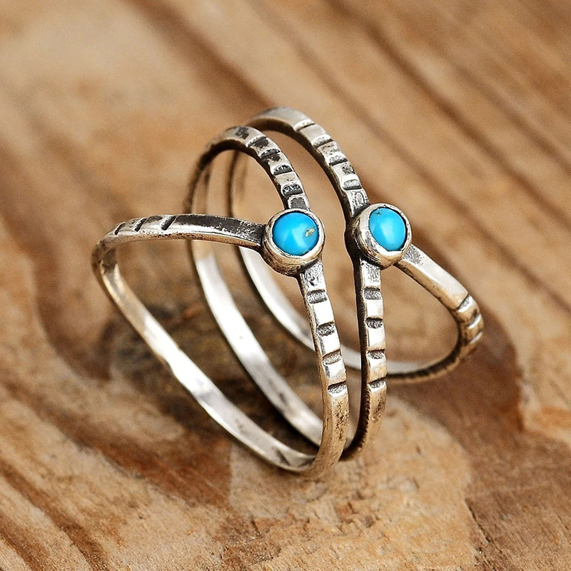   Hot selling retro single ring fashion popular geometric turquoise ring bohemian style ring