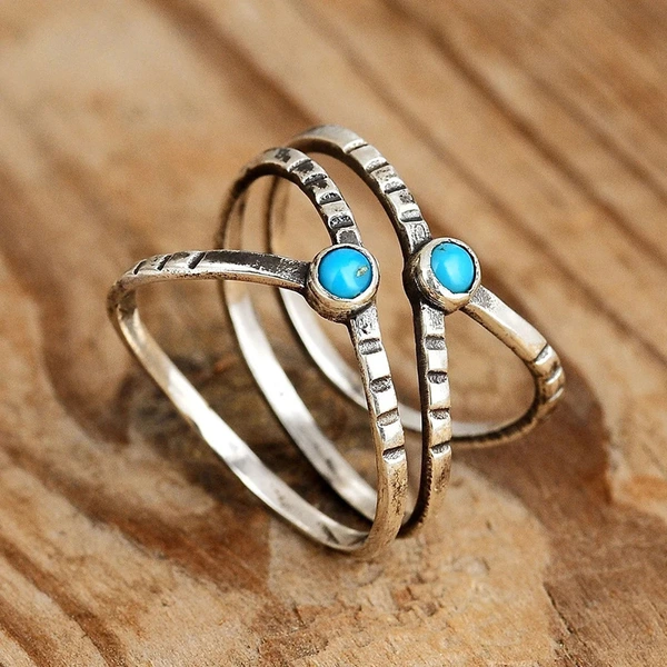   Hot selling retro single ring fashion popular geometric turquoise ring bohemian style ring