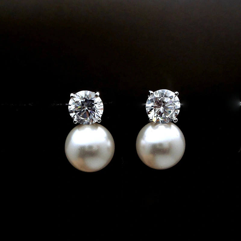 Ruili celebrity-style earrings, elegant women's simulated pearl single diamond earrings, fashionable evening earrings
