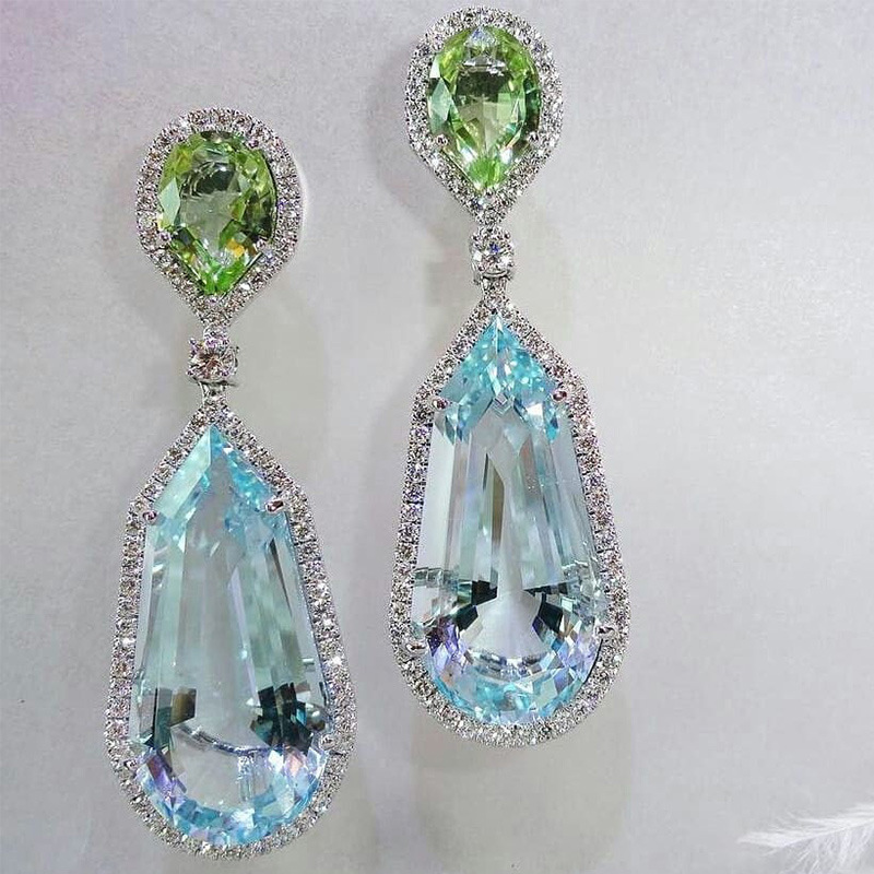 New earrings niche design sea blue zircon wedding earrings chic bridal evening earrings