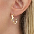  European and American retro C-shaped large earrings retro temperament metal branch flower earrings two-color maple ear