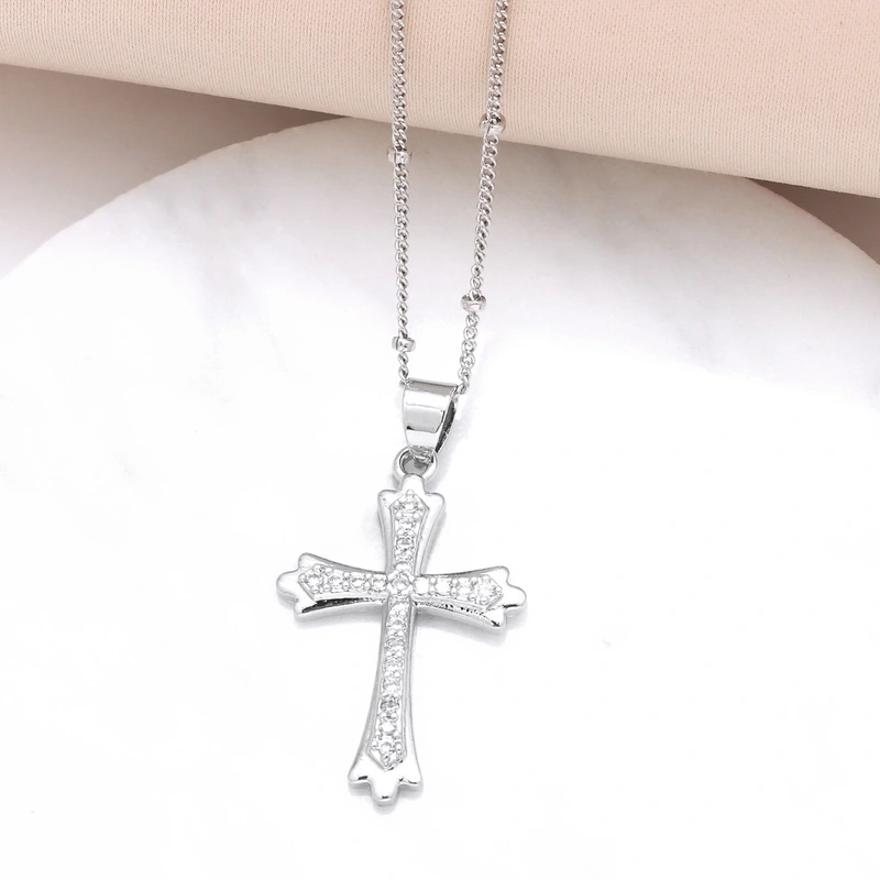 AS jewelry Europe and the United States hot selling full zircon high-end cross necklace female gold-plated clavicle chain nkb597