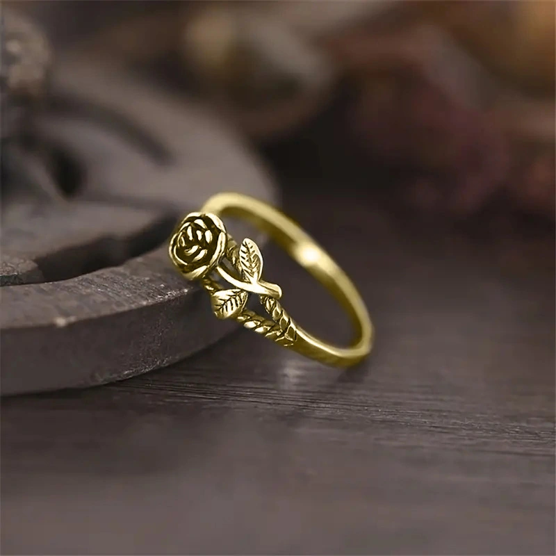 Retro style old flower ring three-dimensional rose classical thin circle ring temperament charming index finger ring