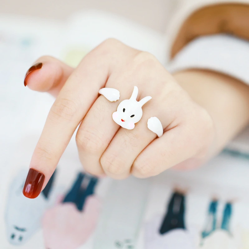 Clearance European and American sweet rabbit ring female cute animal cartoon small fresh all-match network celebrity ring rij06