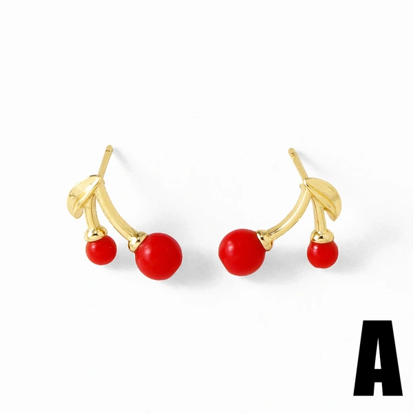 AS jewelry copper plated 18k gold fruit cherry inlaid zircon earrings earrings erq30 ring