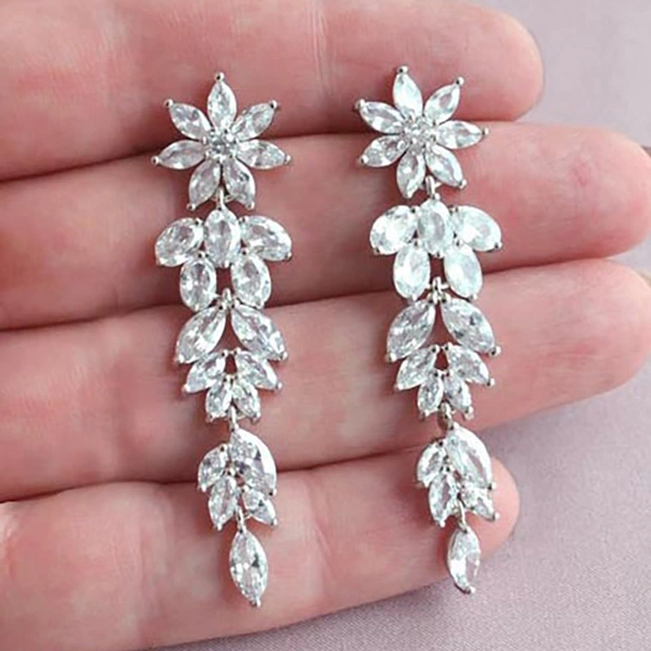 New fashion luxury temperament shining earrings long elegant floral flower earrings tree leaf earrings