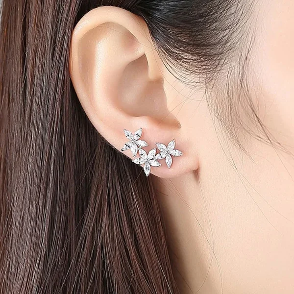 Classic retro full inlaid AAA horse eye zircon flower earrings female creative five petal flower student earrings hot sale