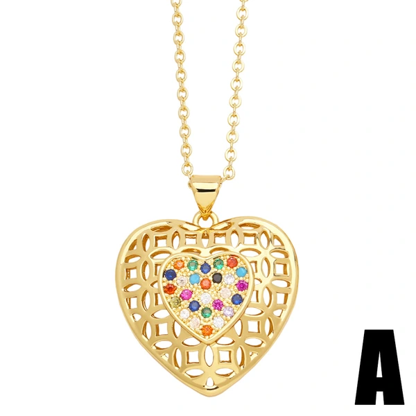 Clearance sale European and American jewelry micro-inlaid colored zircon love necklace trendy all-match heart-shaped clavicle chain nkn77