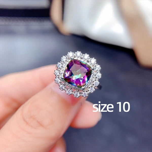 Internet celebrity live jewelry set luxury colored zircon necklace sea blue earrings and ring set