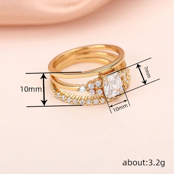  Japanese and Korean e-commerce light luxury style ring three-piece set high-end geometric ring female engagement wedding matching style