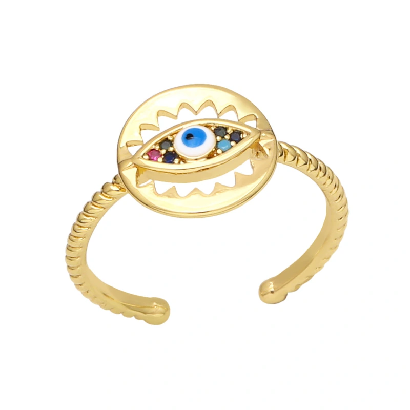 Clearance European and American hand jewelry colored gemstone zircon eye ring devil eye ring riq04