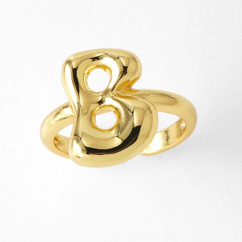 AS jewelry smooth 26 English letters ring female copper plated real gold open ring rih04