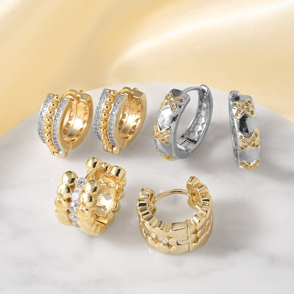 AS jewelry new two-color mix and match copper plated 18k gold inlaid zircon earrings earrings earrings eru85