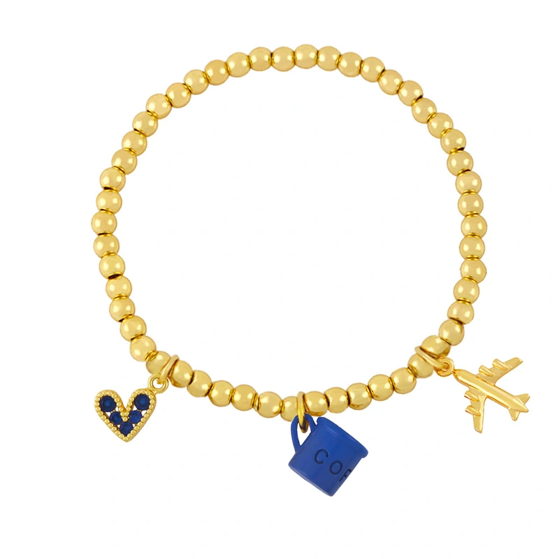 European and American creative trend fun bracelet cute coffee cup airplane love pendant round bead bracelet bre51